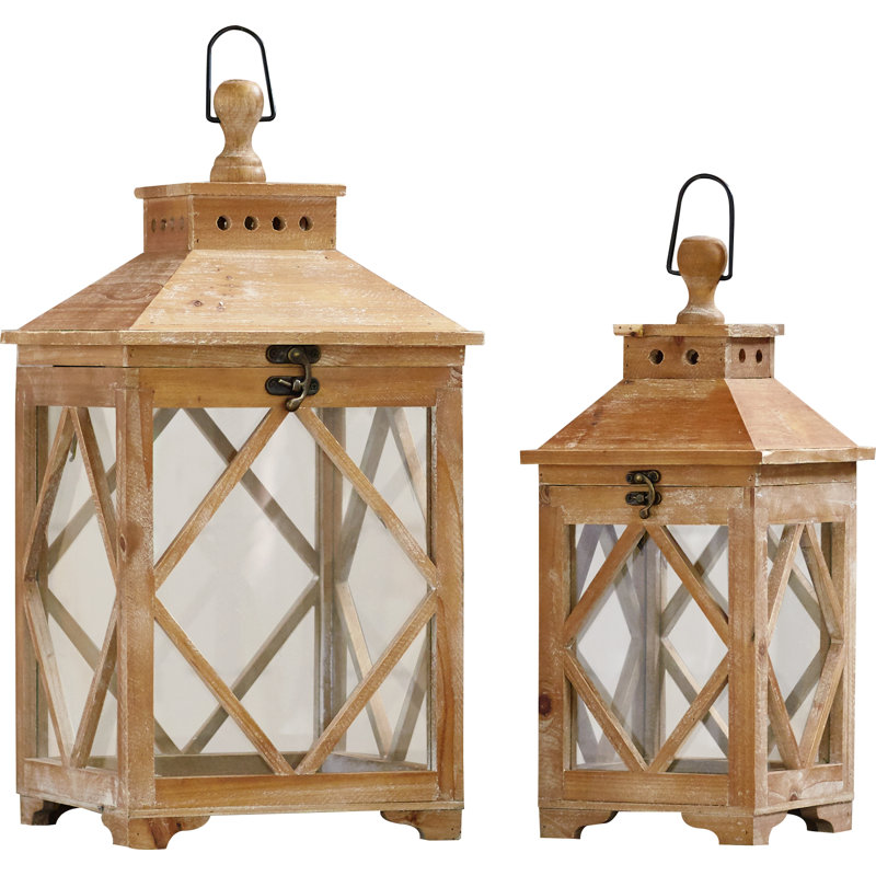 Loon Peak® 2 Piece Evansville Tall Wood Candle Lantern Set & Reviews Wayfair